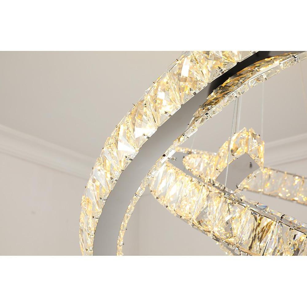 Crystal Wave Chandelier — Stainless Steel, 3-Light LED, 24" Wide, Adjustable 39" Cord