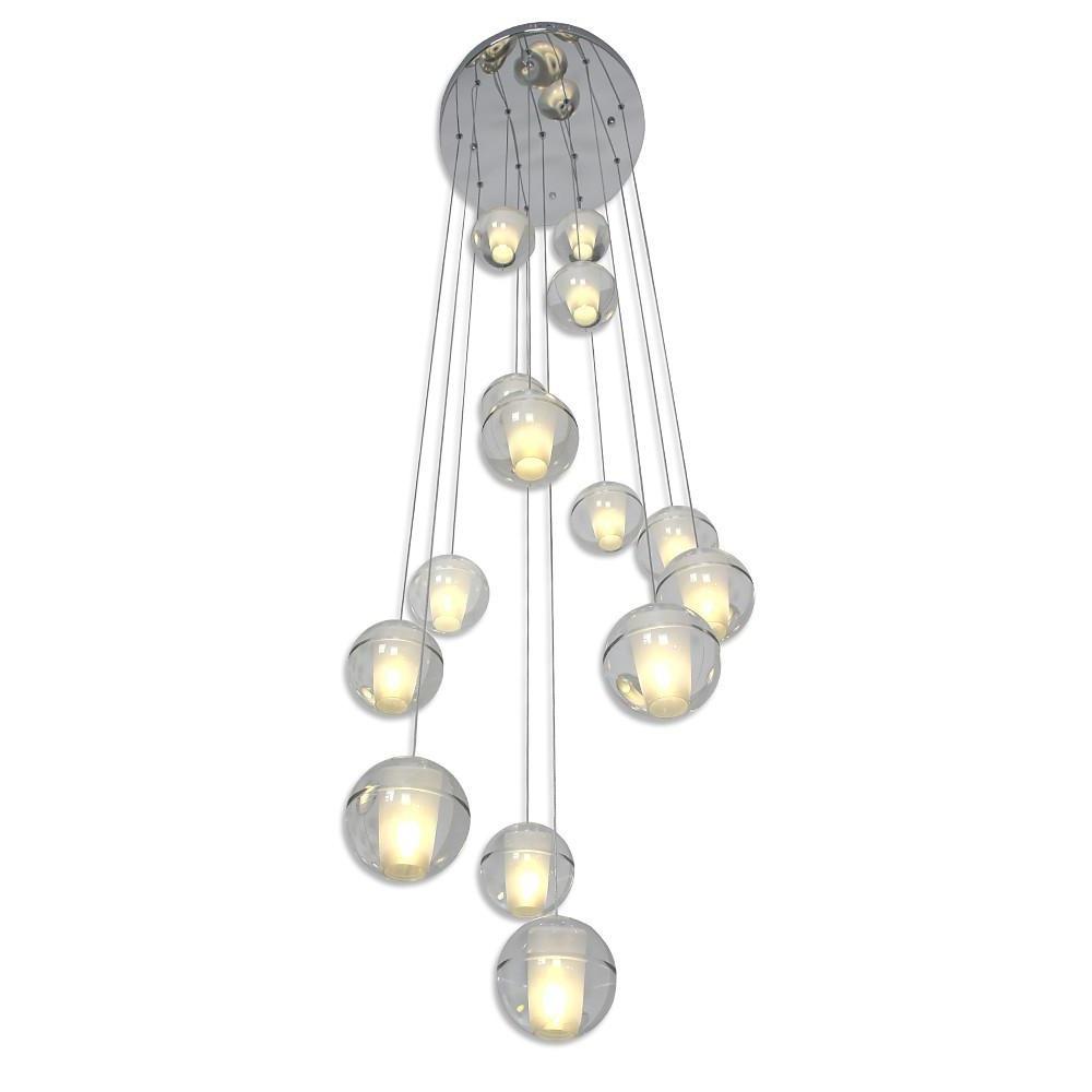Contemporary 14-Light Crystal Ball Chandelier — Metal, Electroplated, Dimmable, 3000K / 6000K, 118" Adjustable Cord