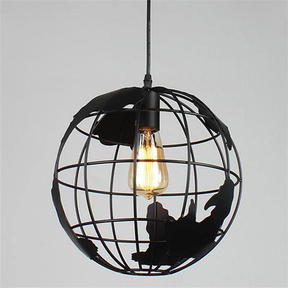 8" Globe World Map Pendant Light — Metal, Retro, 1-Light E26/E27, 60W, 39" Adjustable Cord
