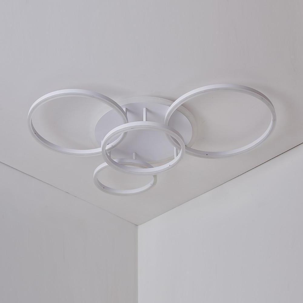4-Circle Modern Flush-Mount Ceiling Light — Metal and Acrylic, 5-Light LED, Dimmable 3000K–6000K, Remote Control, White or Coffee