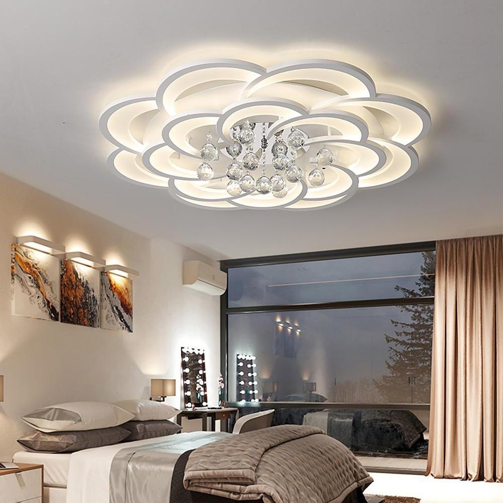 Floral Crystal Teardrop Flush-Mount Ceiling Light — Acrylic, 1-Light, 31" Diameter, Dimmable 3000K–6000K with Remote