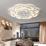 Floral Crystal Teardrop Flush-Mount Ceiling Light — Acrylic, 1-Light, 31" Diameter, Dimmable 3000K–6000K with Remote