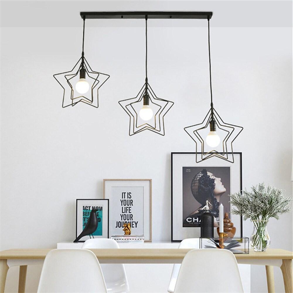 Multi-Star Geometric Pendant Light — Metal, Black or Gold, 1- or 3-Light, 3000–6000K