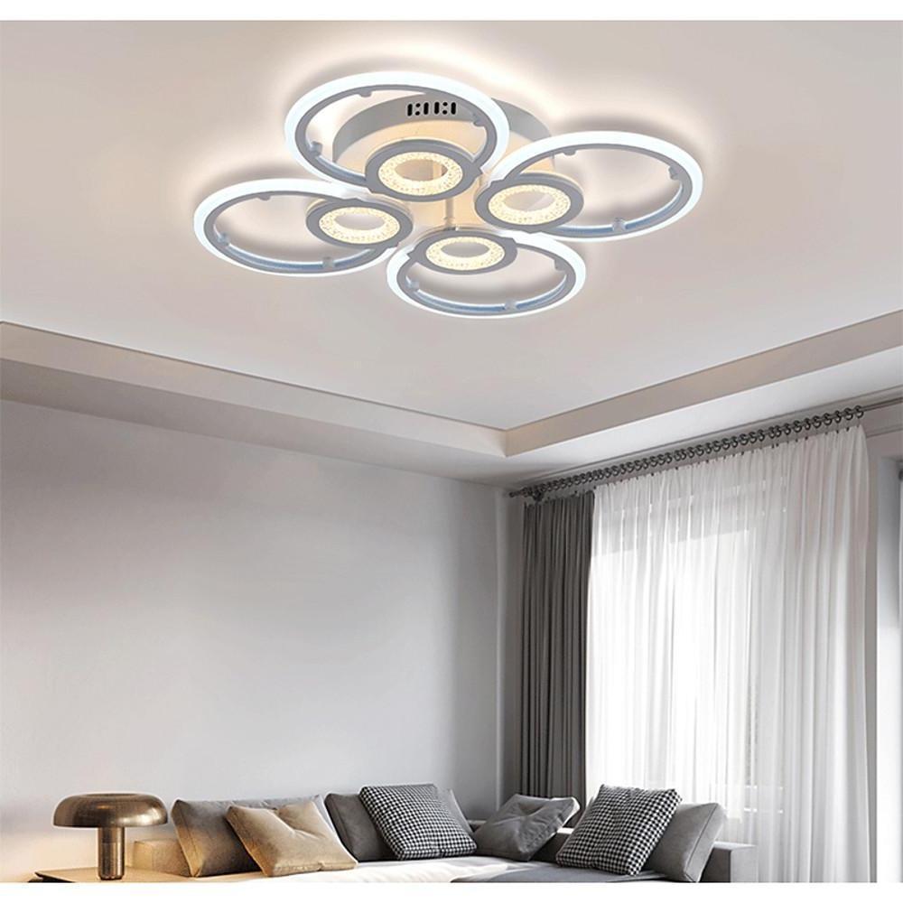 Geometric Metal Ring LED Flush-Mount Ceiling Light — Acrylic, 3-Step Dimming, Remote Control, 4-Light or 12-Light, 23"