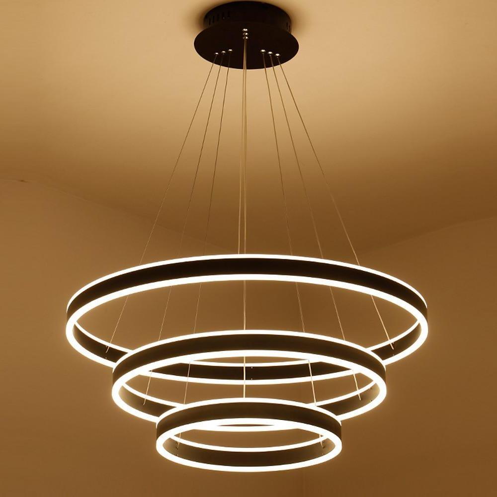 Interwoven 3-Ring Modern Chandelier — Aluminum & Acrylic, LED Dimmable, 31" Adjustable