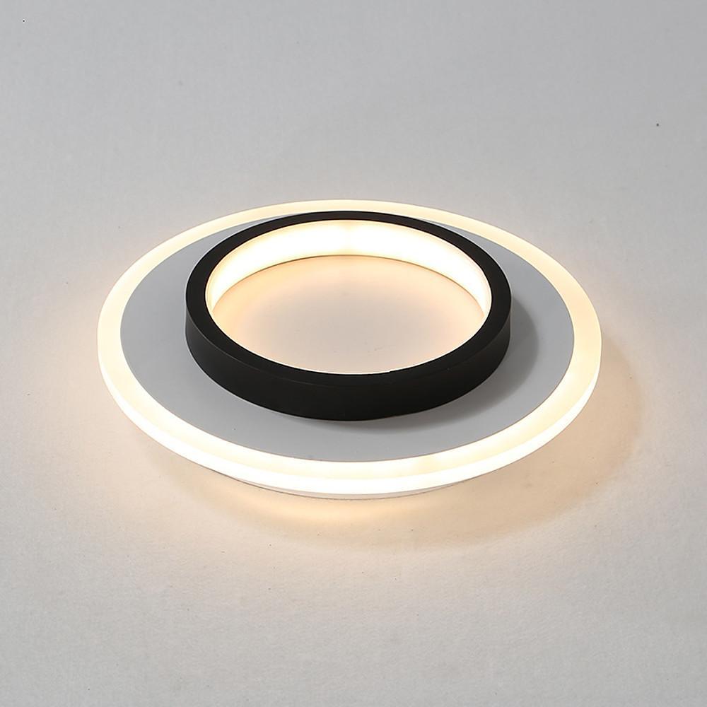 Modern 2-Light Circular LED Flush Mount — Metal, Black and White, 3000K / 6000K, 9" Diameter