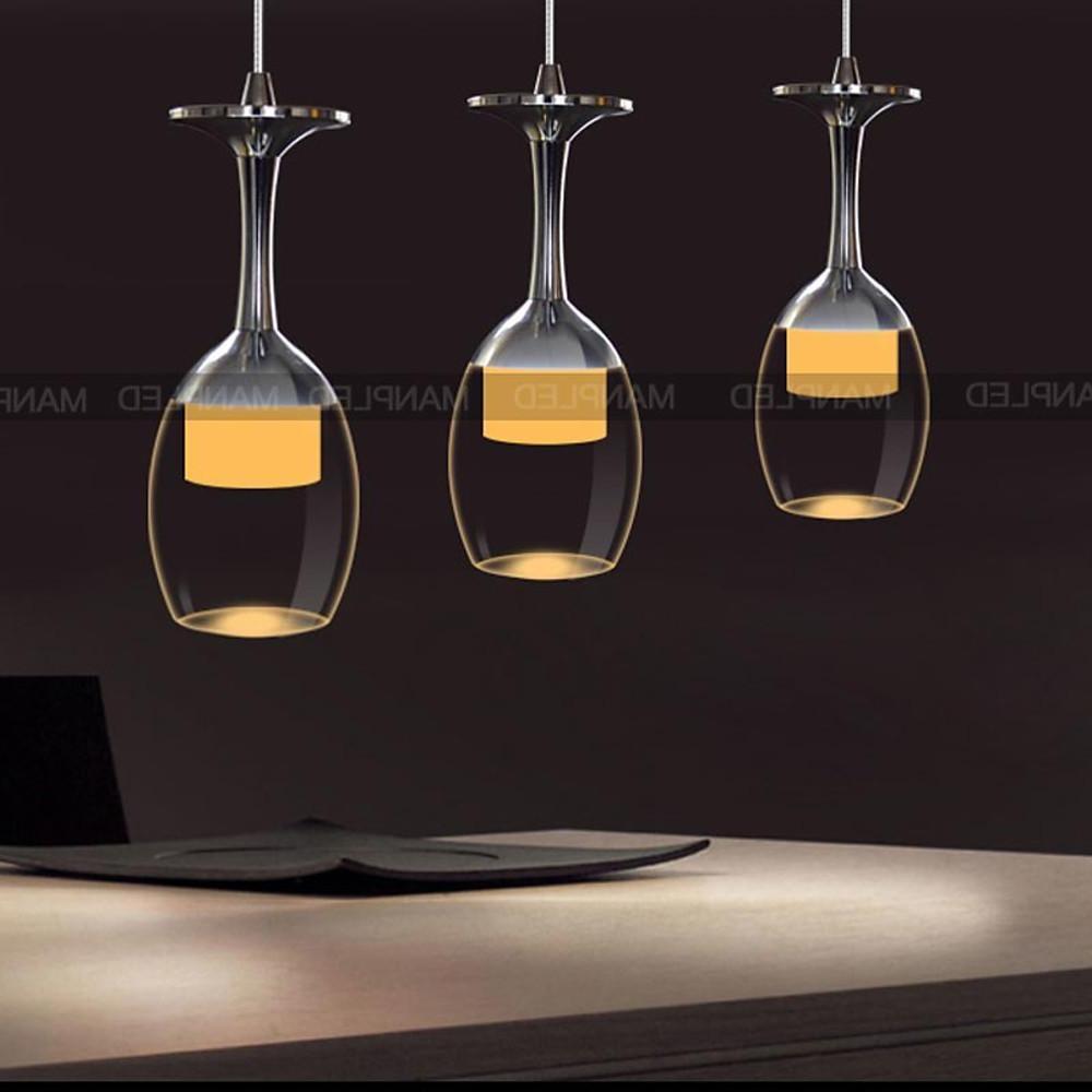 Modern 3-Light LED Mini Chandelier — Electroplated Aluminum, Transparent Plastic, 22" Wide, Adjustable Cord