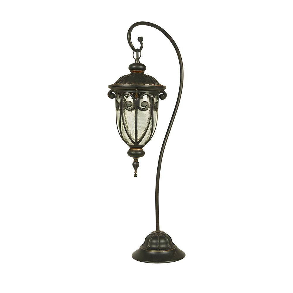 Arched Hanging-Arm Outdoor Path Lantern — Aluminum and Glass, Hardwired, IP33, 7.1" × 31.5"