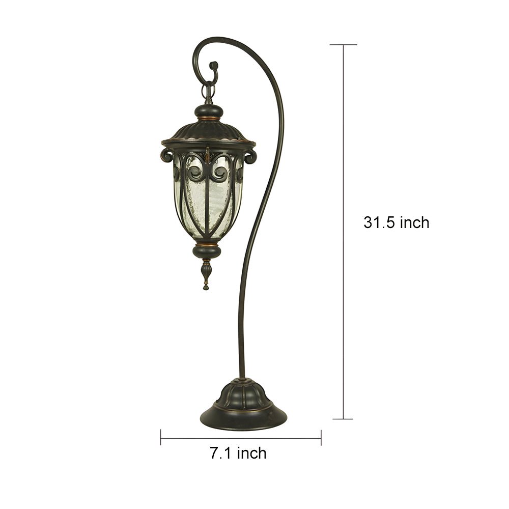 Arched Hanging-Arm Outdoor Path Lantern — Aluminum and Glass, Hardwired, IP33, 7.1" × 31.5"
