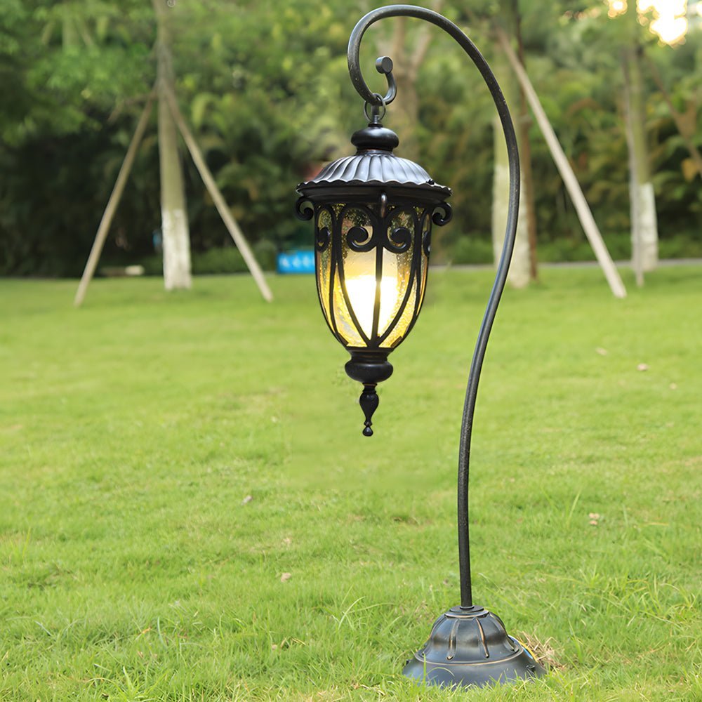 Arched Hanging-Arm Outdoor Path Lantern — Aluminum and Glass, Hardwired, IP33, 7.1" × 31.5"