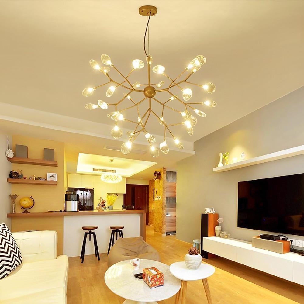 Sputnik Chandelier — Black and Gold Metal, 36-Light LED Cluster, 30" Diameter, 3000K / 6000K