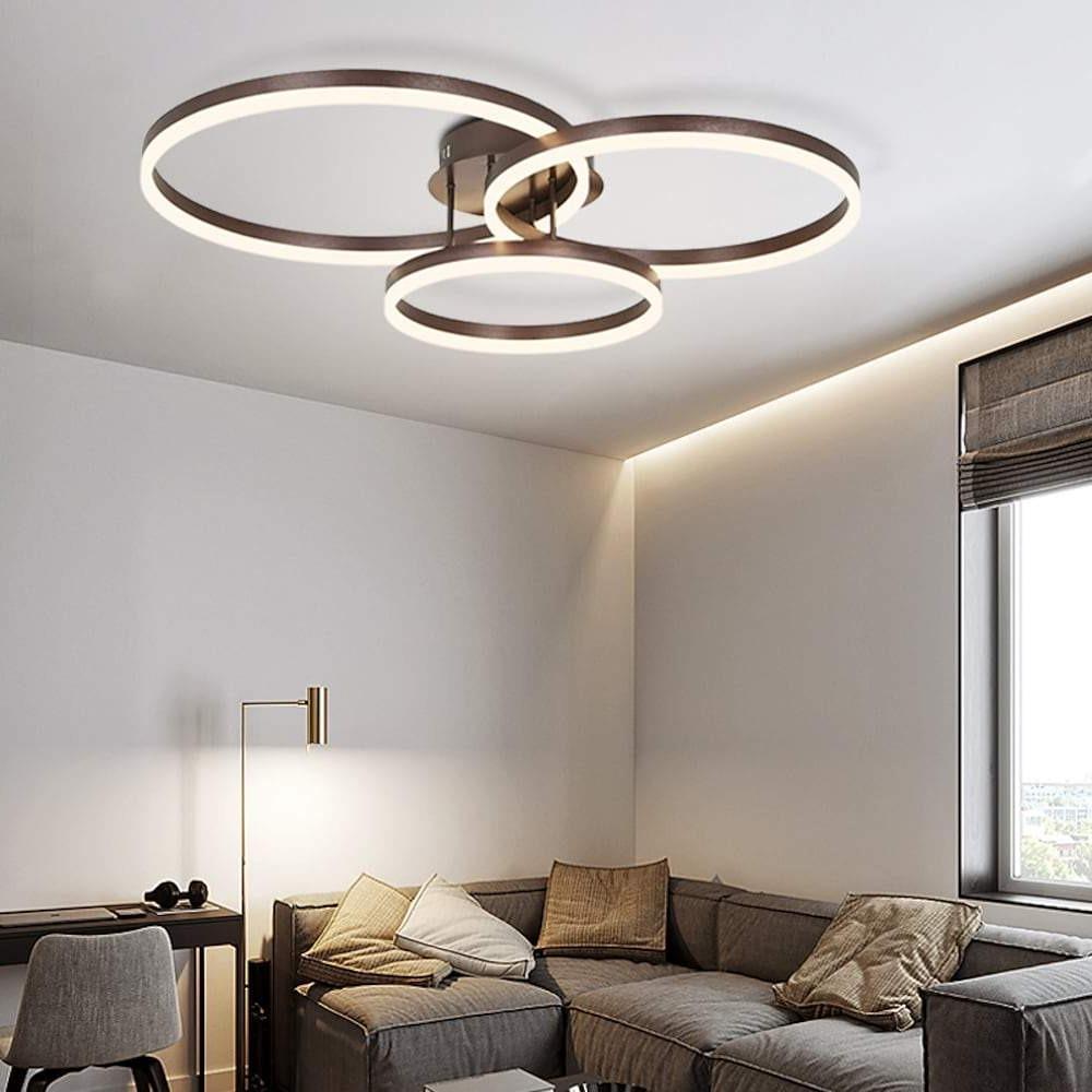 Modern Gold Circular Ring Flush-Mount Ceiling Light — Metal and Acrylic, Integrated LED, Three-Color Dimming, 35" × 28"