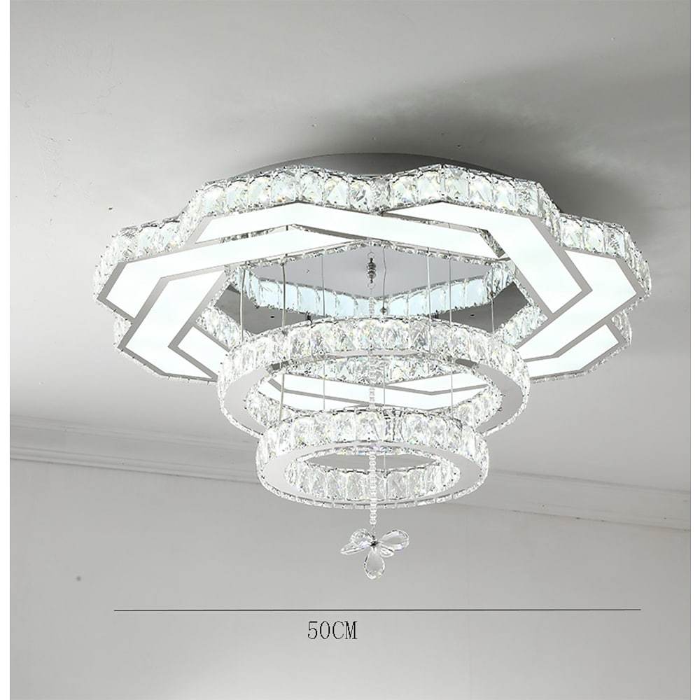 Concentric Crystal LED Flush Mount — Stainless Steel, Gold or Silver, 20"/24"/31", Vintage
