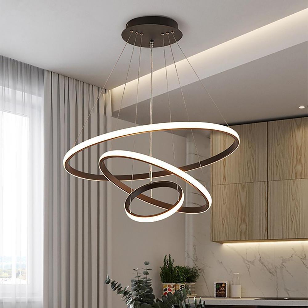 3-Ring Tiered Chandelier — Aluminum and Acrylic, LED, 3-Step Dimming (3000K/4500K/6000K), 2/3/4-Tier, Black or Gold