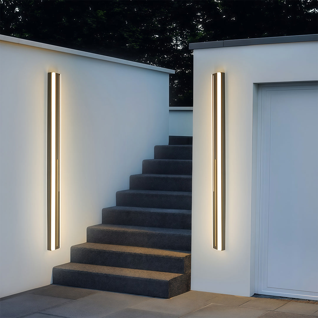 Modern Linear Outdoor Wall Sconce — Black Iron, Acrylic, LED, 3-Step Dimming, IP65, 16W–48W, 5 Sizes