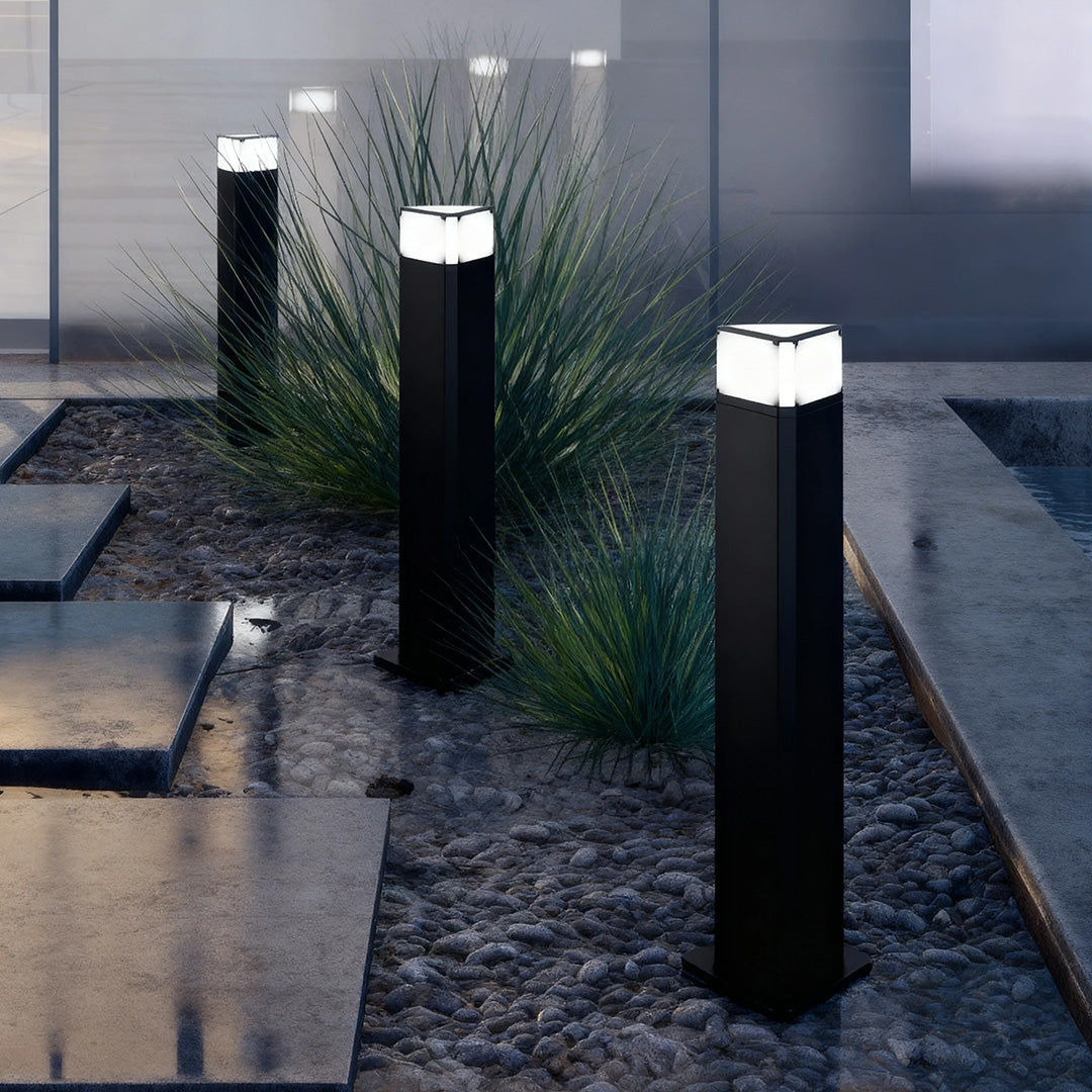 Modern Cylindrical Bollard Path Light — Black Aluminum, White Acrylic, 7W LED, IP54, 400/600/800mm