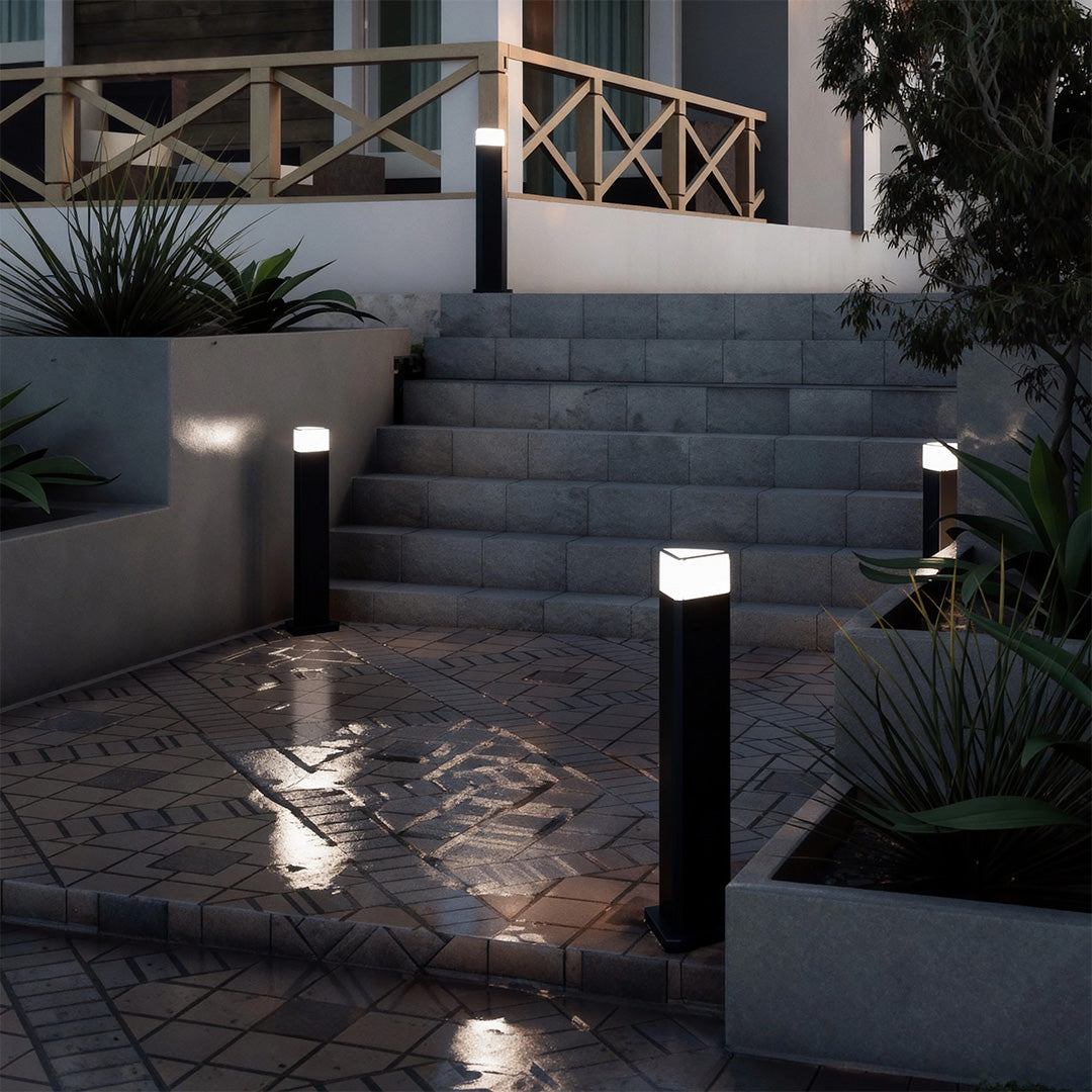Modern Cylindrical Bollard Path Light — Black Aluminum, White Acrylic, 7W LED, IP54, 400/600/800mm
