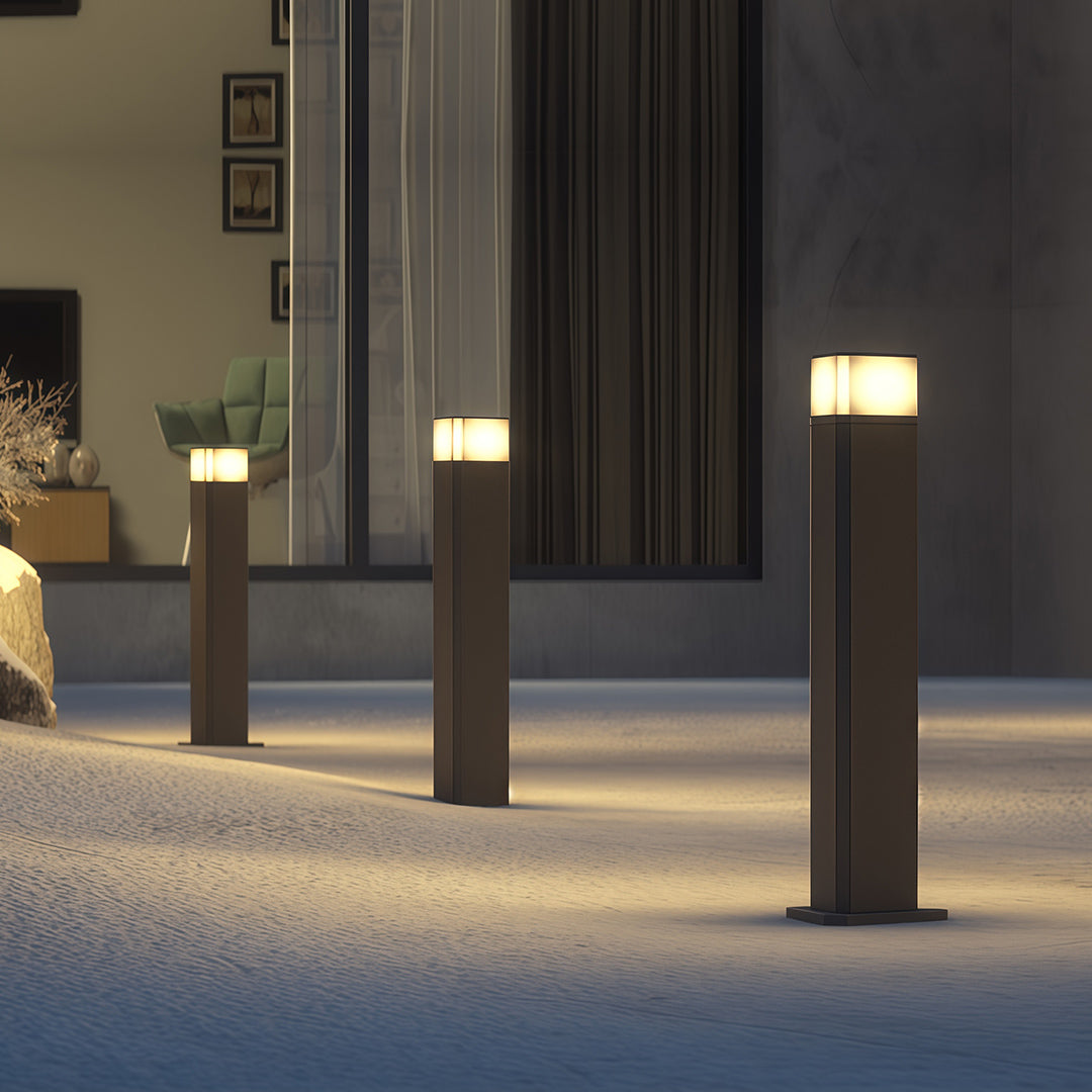 Modern Cylindrical Bollard Path Light — Black Aluminum, White Acrylic, 7W LED, IP54, 400/600/800mm