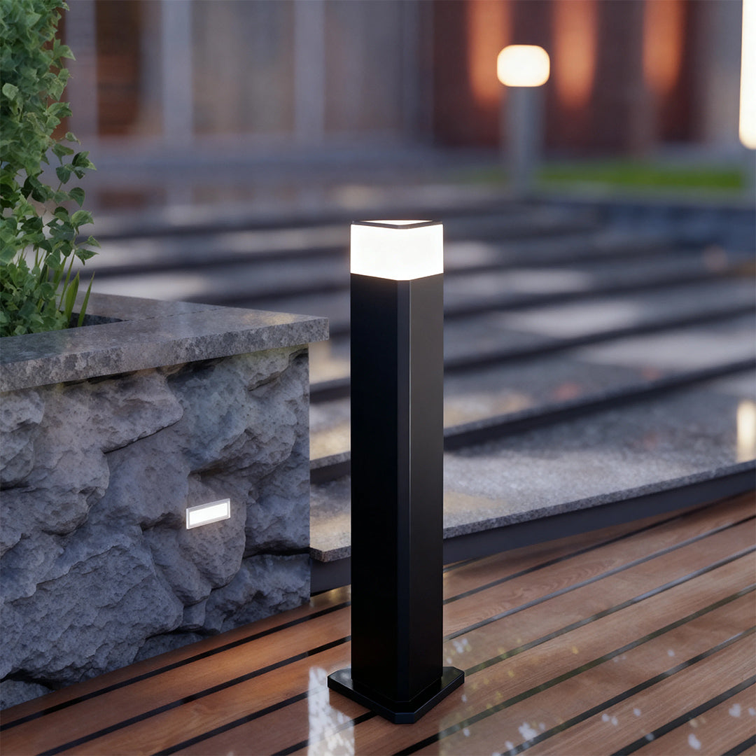 Modern Cylindrical Bollard Path Light — Black Aluminum, White Acrylic, 7W LED, IP54, 400/600/800mm