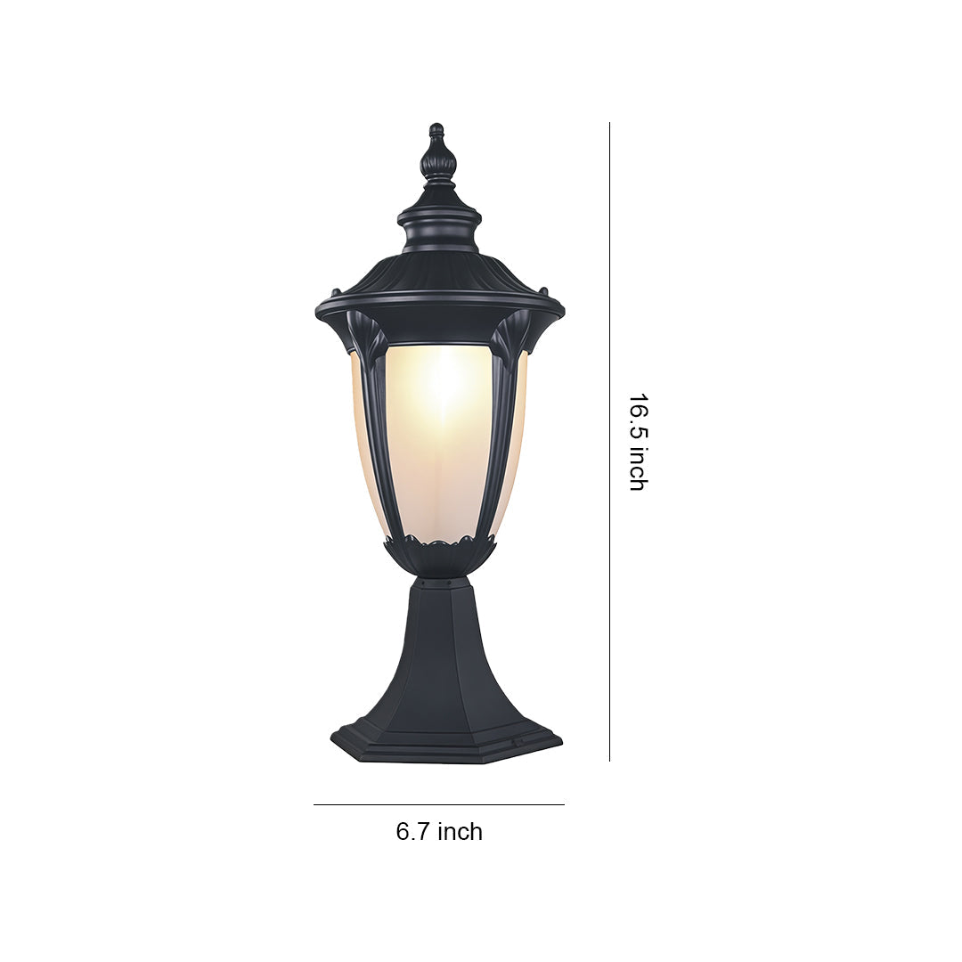Minimalist Outdoor Pillar Light — Cast Aluminum, Sand-Black, 9W E26, IP44 Waterproof, 16.5" H