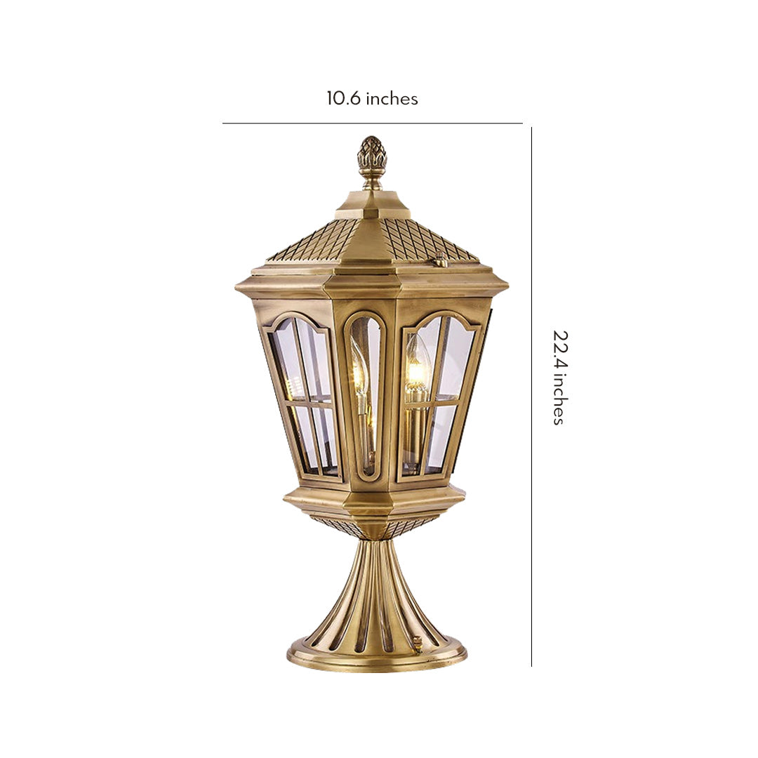 Octagonal Palace Lantern Exterior Pillar Light — Solid Copper, Clear Glass, IP55, E14, 22.4"