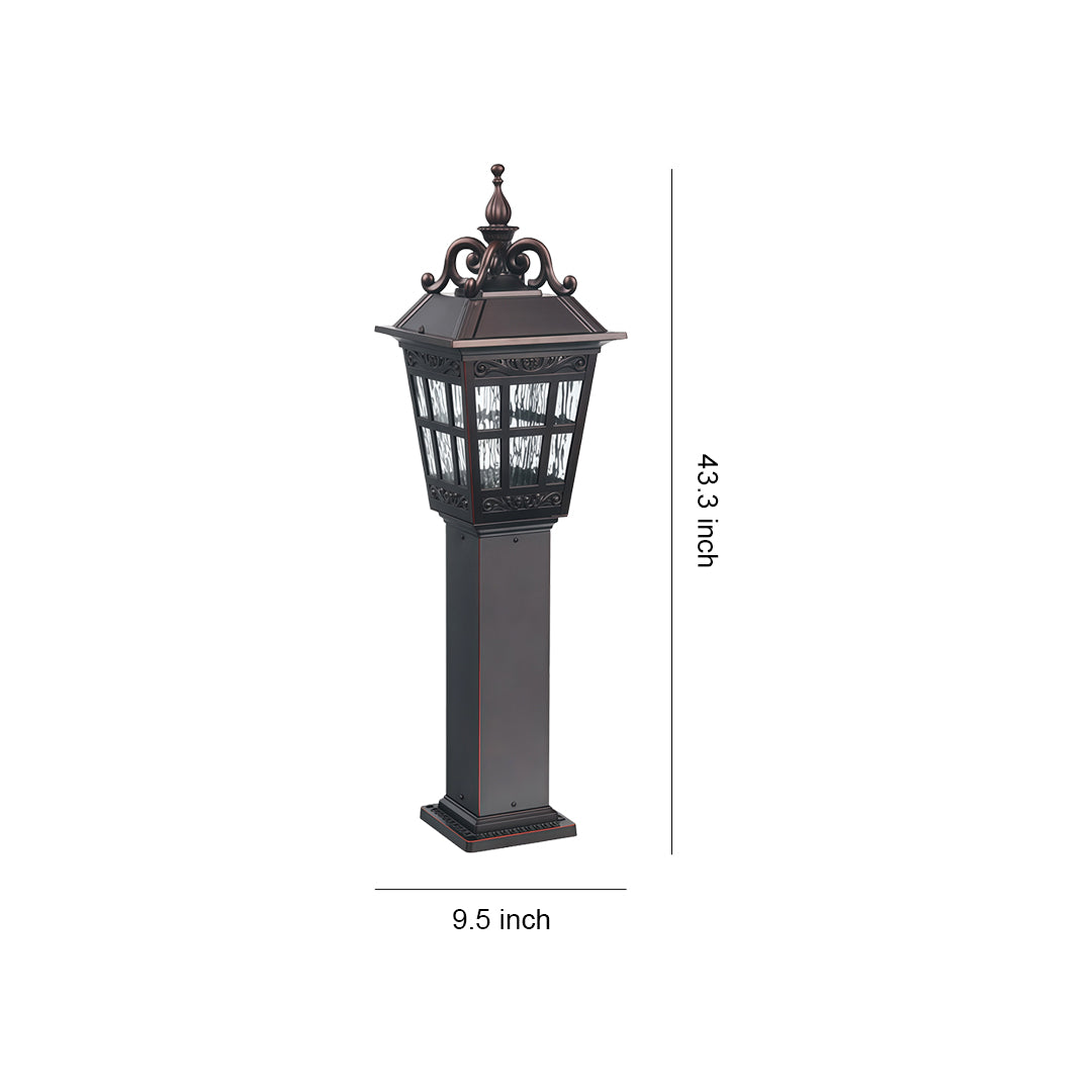 Classic Outdoor Post Light — Coffee-Brown Cast Aluminum, Clear Glass, 12W LED, IP44, 43"