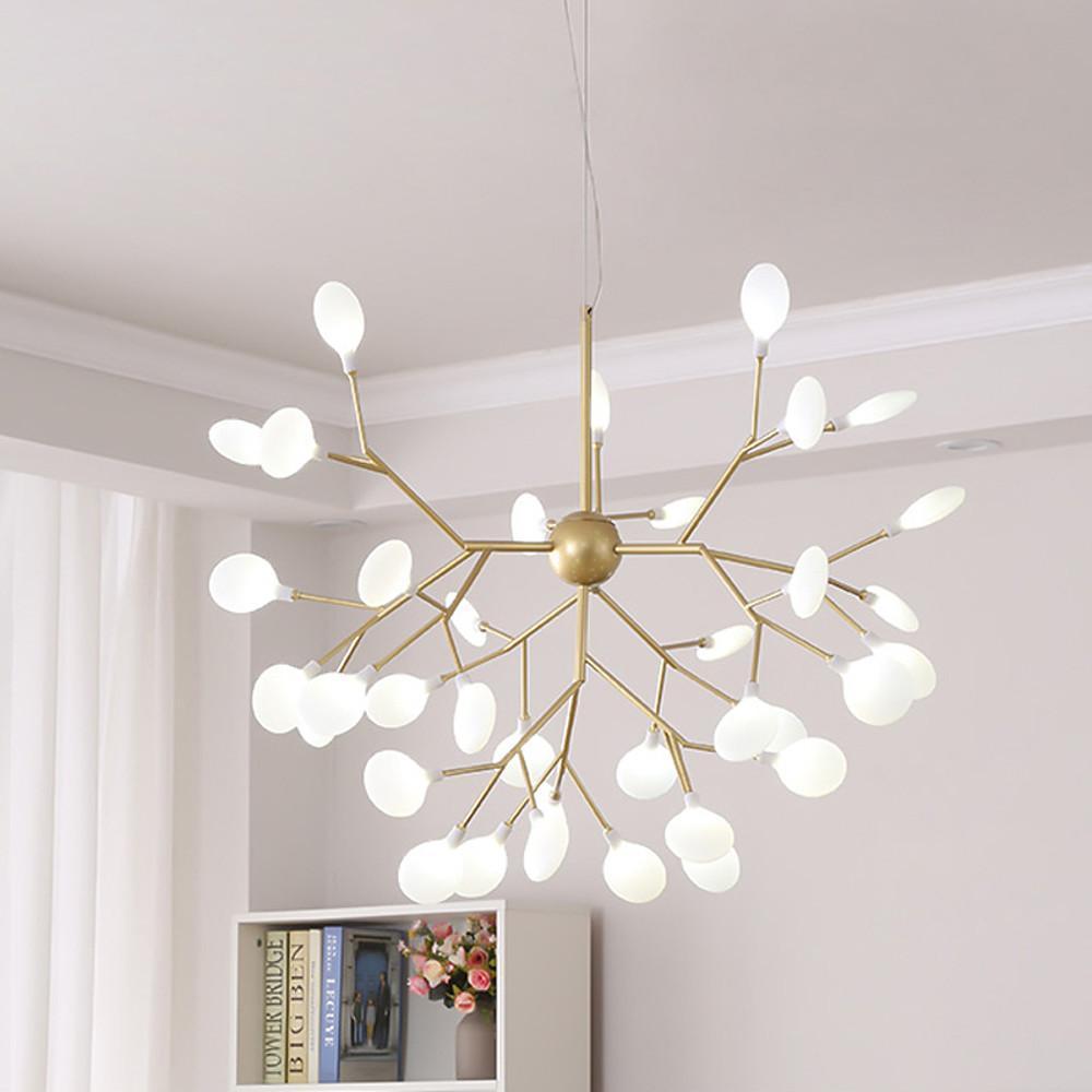 Modern 36-Light LED Chandelier — Metal and Acrylic, Gold and White, 31" Diameter, 39" Adjustable Cord