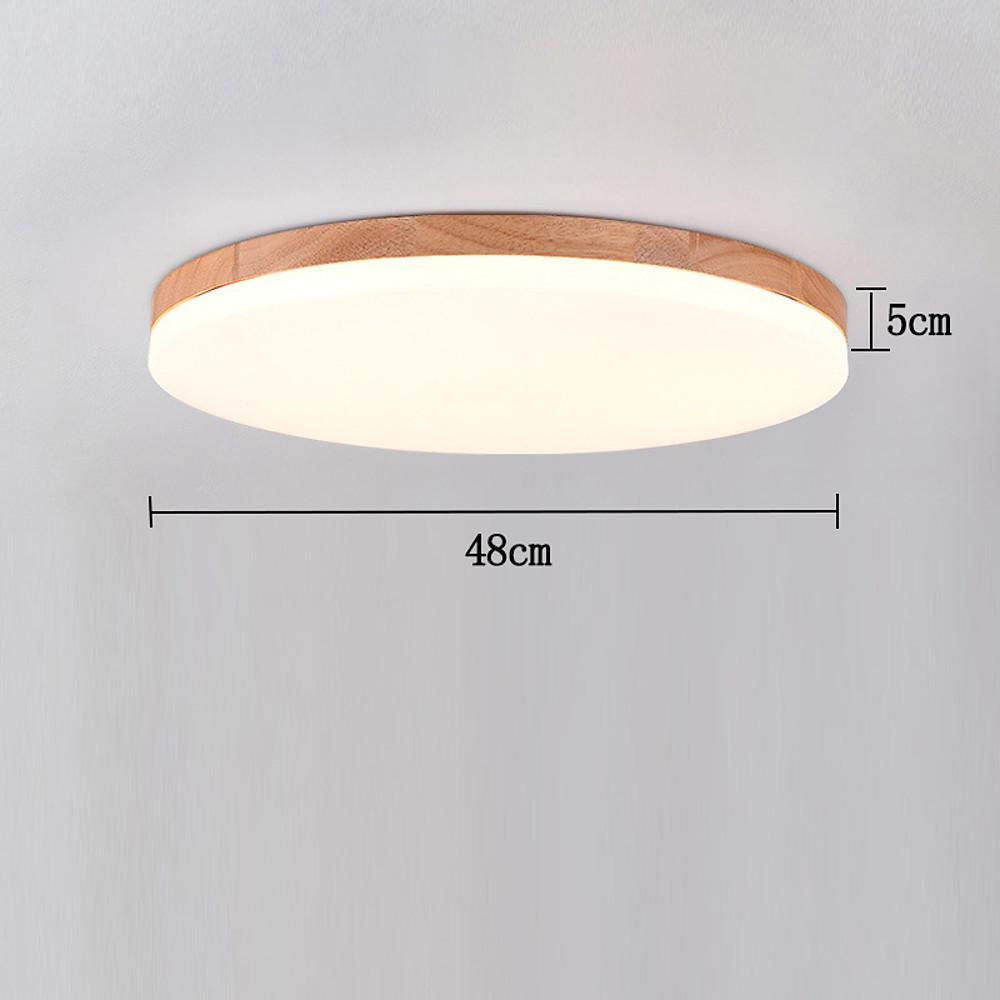 Circular Minimalist Flush-Mount Ceiling Light — Wood and Acrylic, LED, 3000K/6000K, Dimmable with Remote, 10"–19"