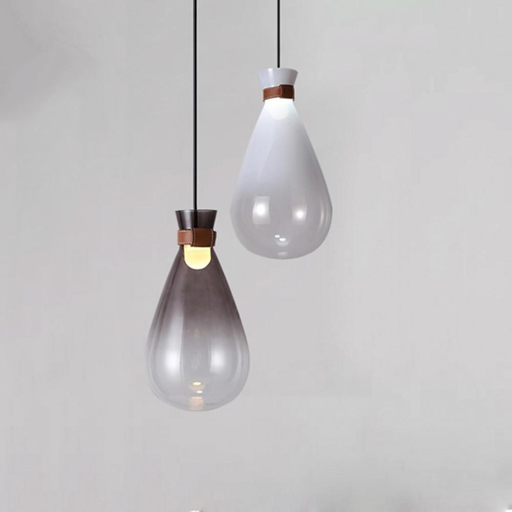 Teardrop Mini Pendant Light — Smoke Grey or Clear Glass, LED, 7" × 14", 59" Adjustable Cord