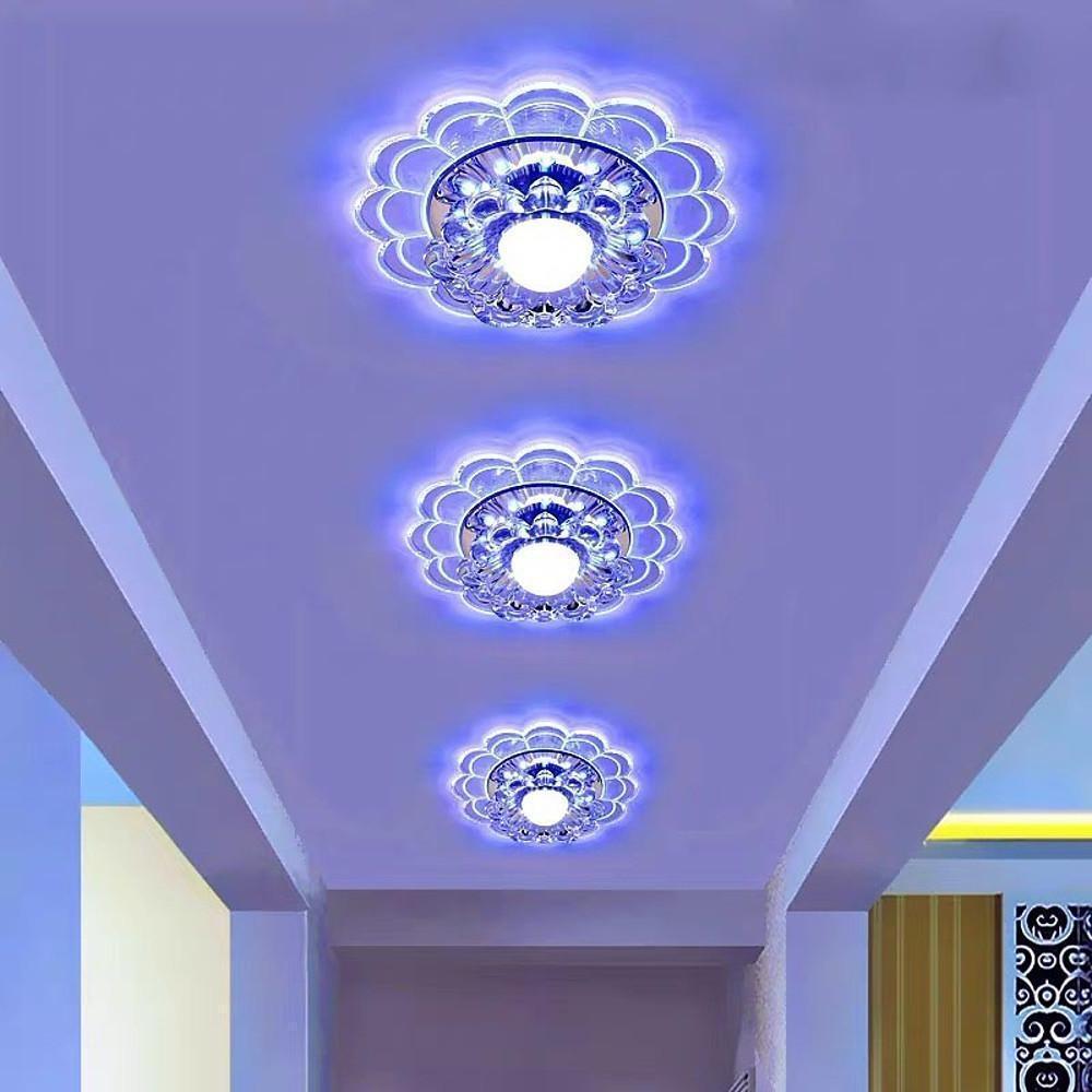 Flower-Effect Crystal Flush-Mount Ceiling Light — Metal, LED, 8" Diameter, Kids' Room and Entryway