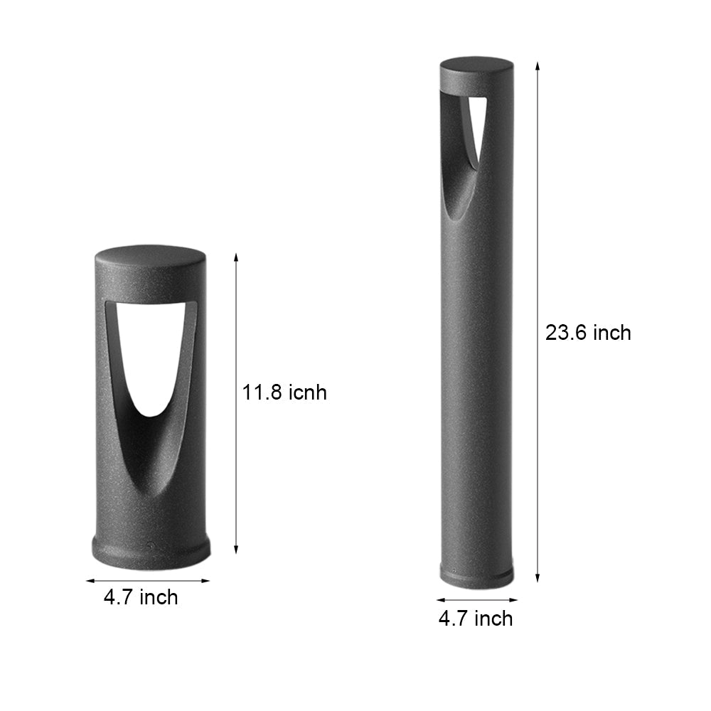Minimalist Cylinder Bollard Path Light — Aluminum, 12W LED, 3000K, IP65, 11.8" or 23.6"