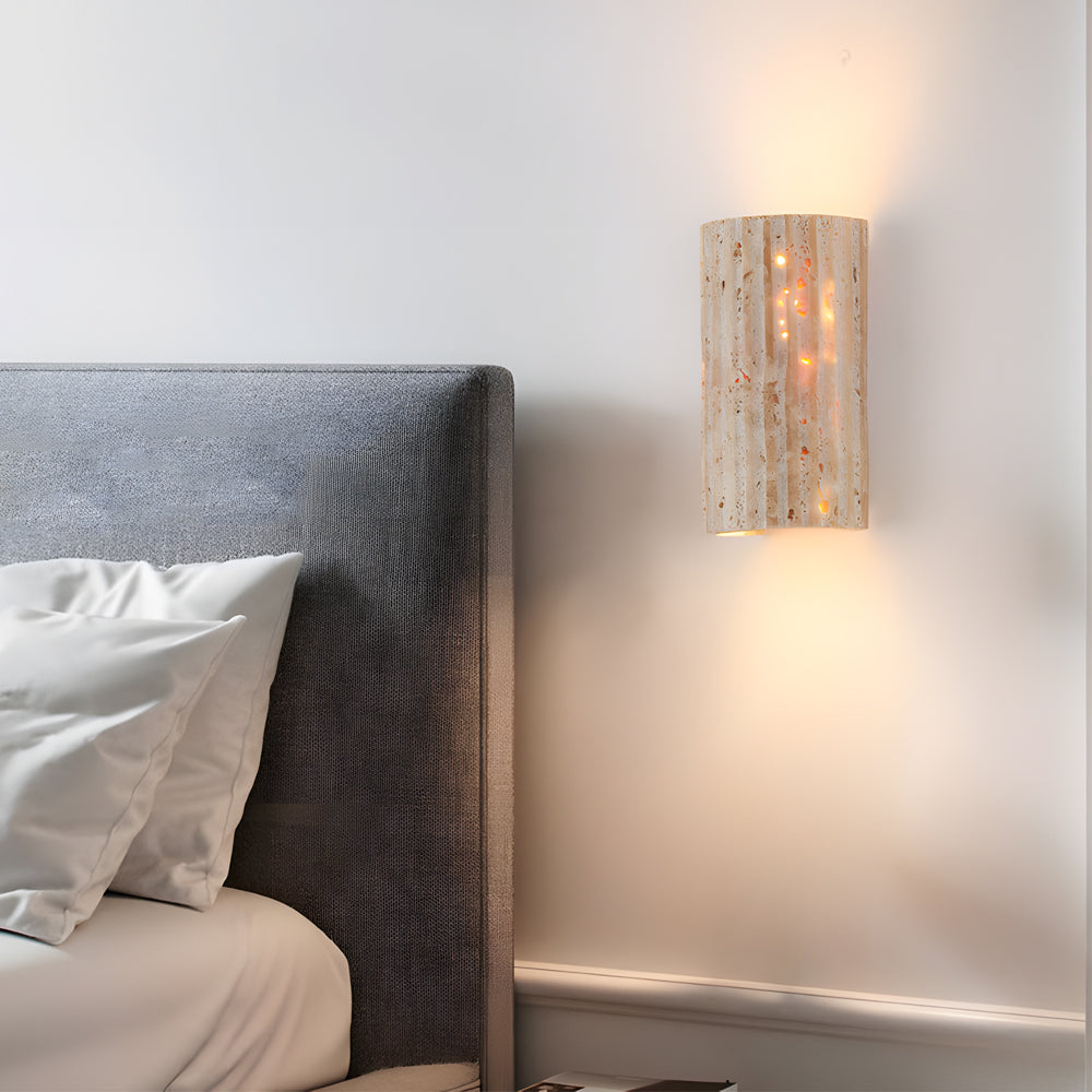 Minimalist Rectangular Up/Down Wall Sconce — Yellow Travertine, 9W LED, 3000K Warm White, Hardwired