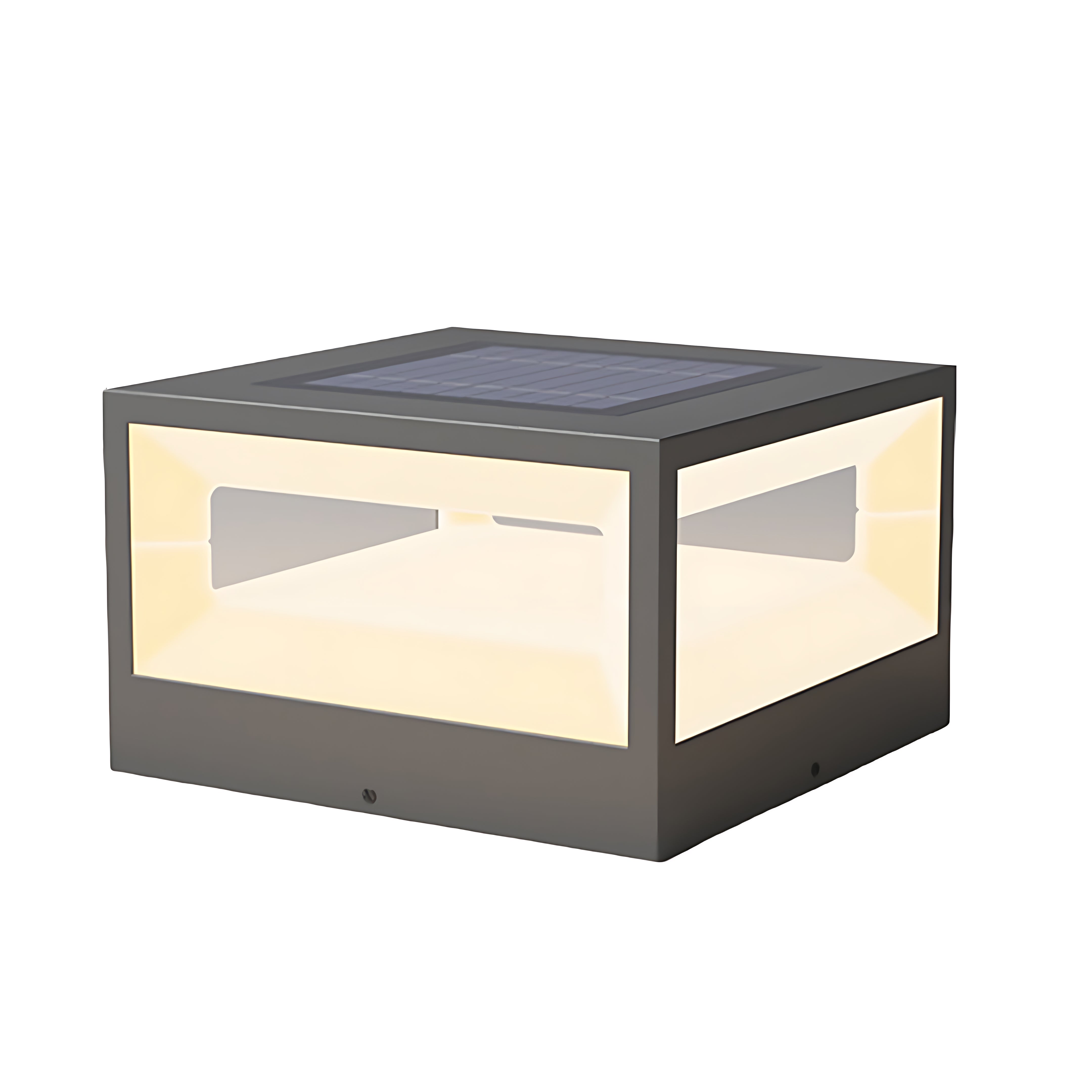 Hollow Square Outdoor Pillar Light — Stainless Steel, LED 3000K, Solar / Hardwired, IP65 Weatherproof