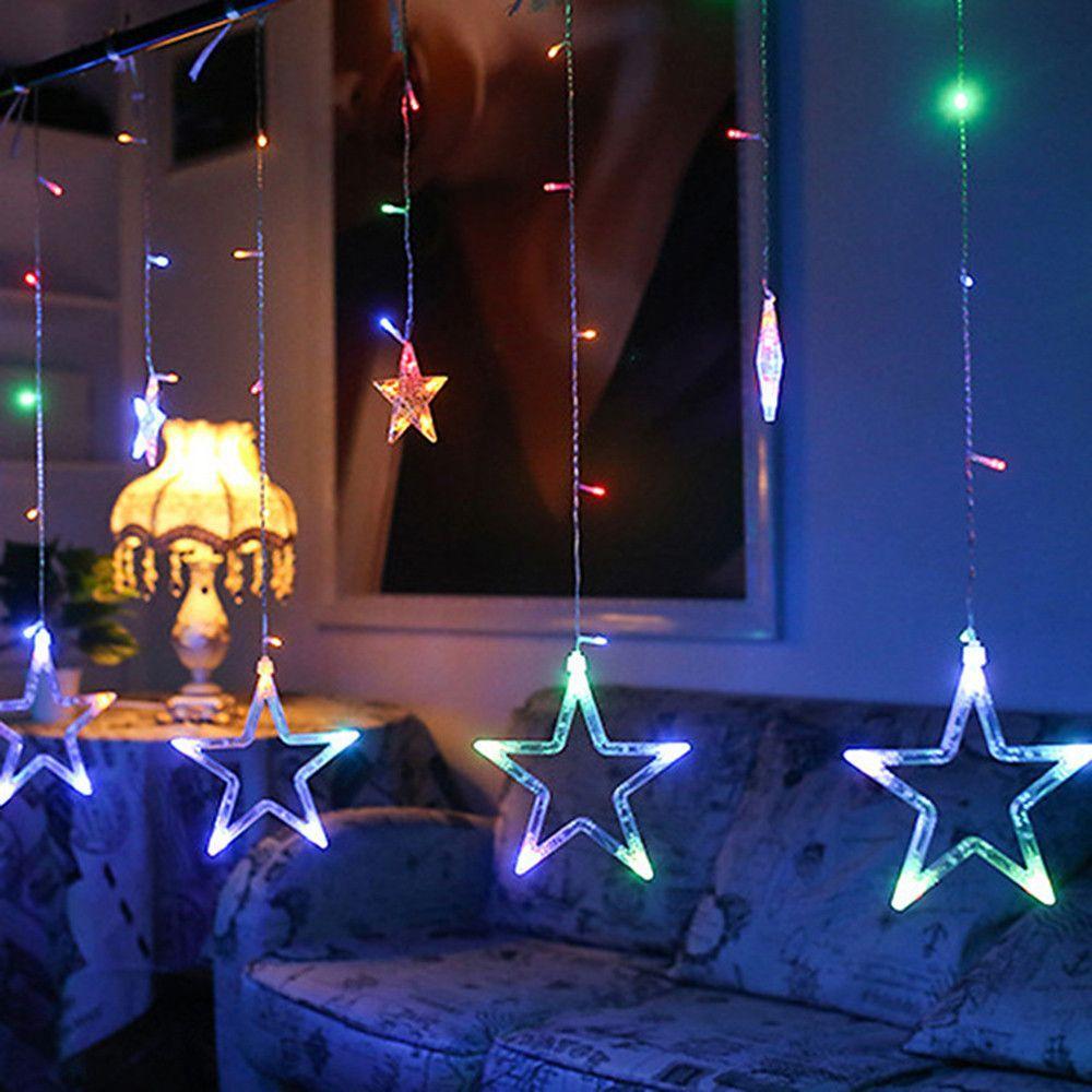 Acrylic Star LED Curtain String Lights — 216 Bulbs, 8.2 ft, 8 Modes, IP44, Warm White