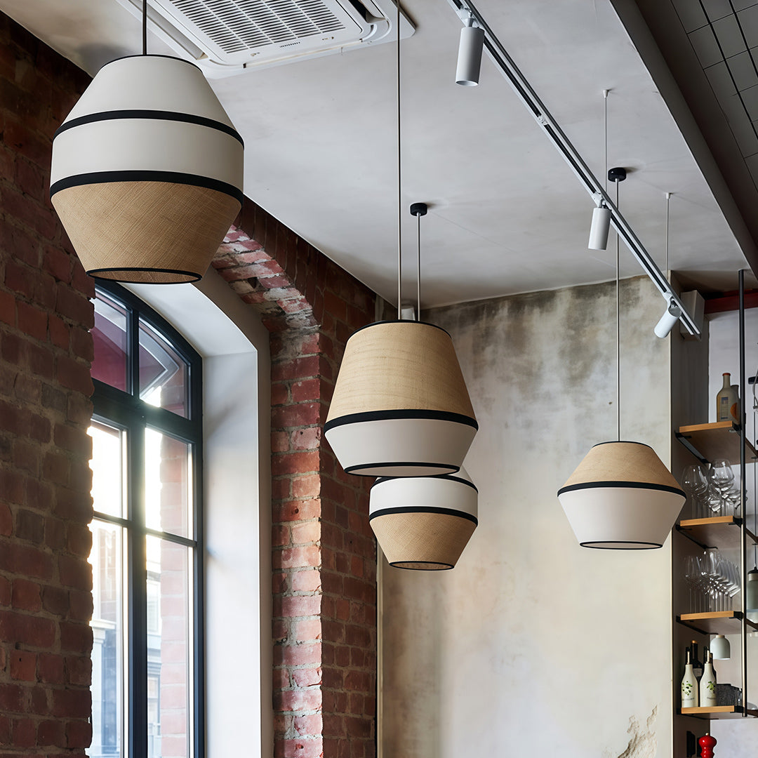 Wabi-Sabi Raffia & Fabric Pendant Light — Natural Rattan, 7W LED, 51.2" Adjustable Chain