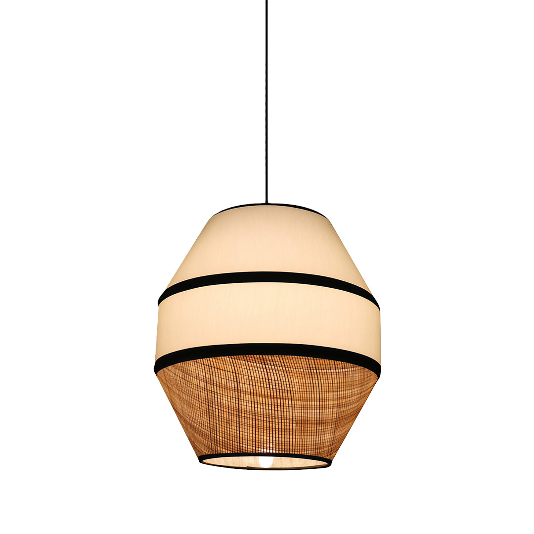 Wabi-Sabi Raffia & Fabric Pendant Light — Natural Rattan, 7W LED, 51.2" Adjustable Chain
