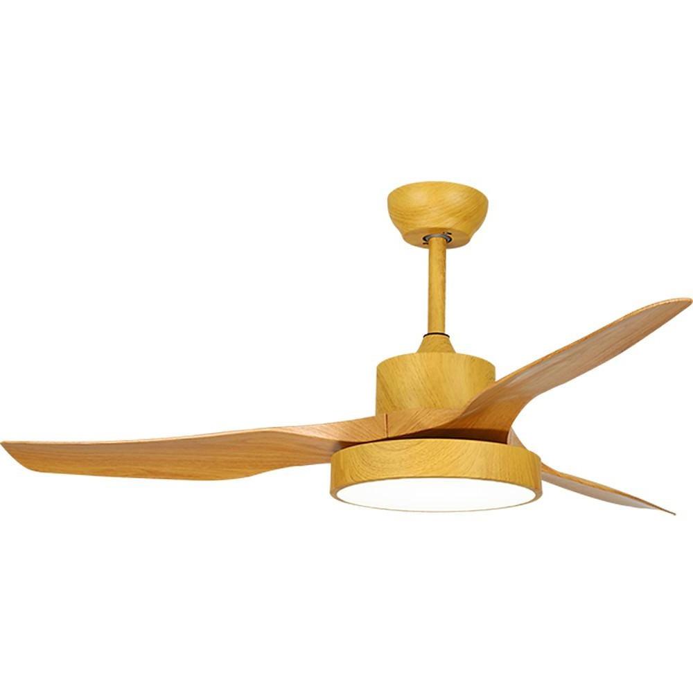Rustic 3-Blade Ceiling Fan — Wood Grain Finish, LED, Dimmable, Remote Control, 3000K–6000K, 52"