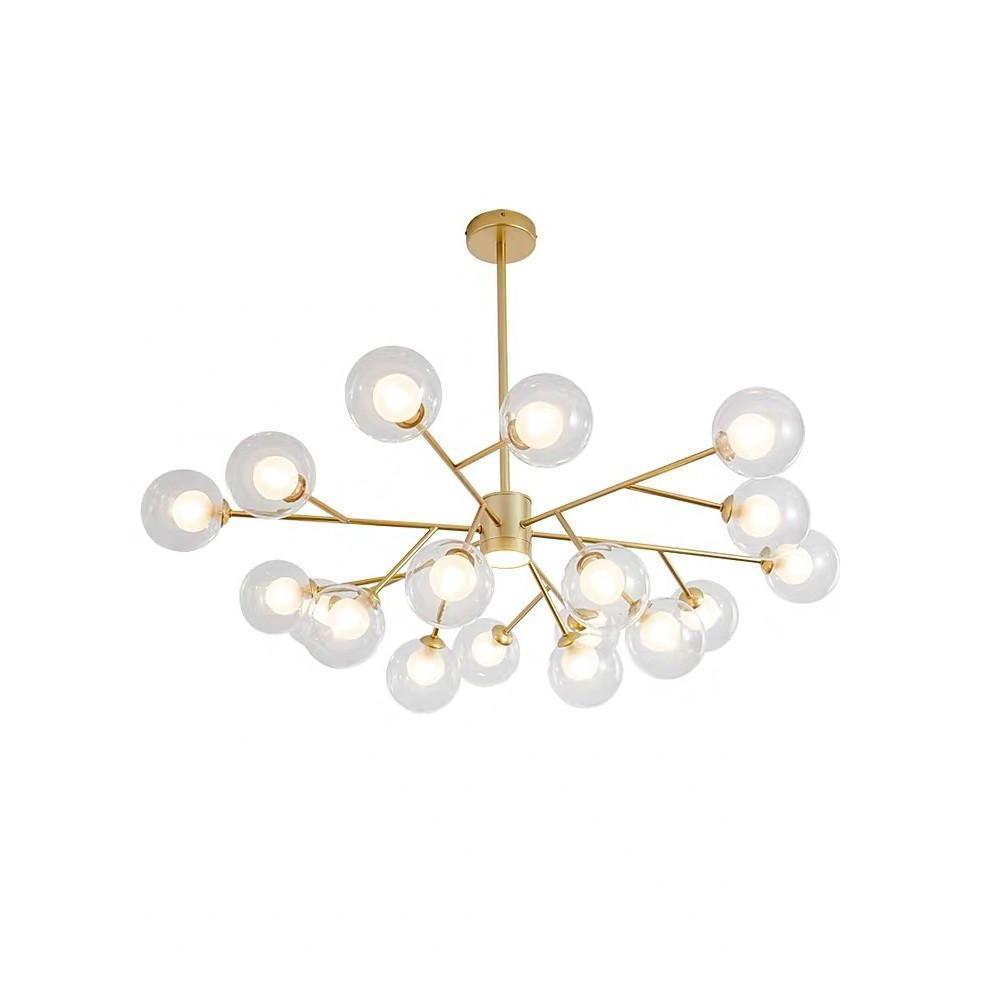 Modern Lantern Chandelier — Glass and Gold Metal, G9, 9-Light, 35" Diameter