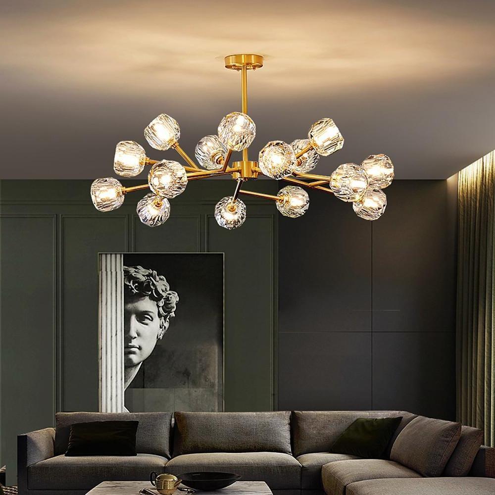 Modern Sputnik Chandelier Ceiling Light with 15 LED Crystal Copper Lights