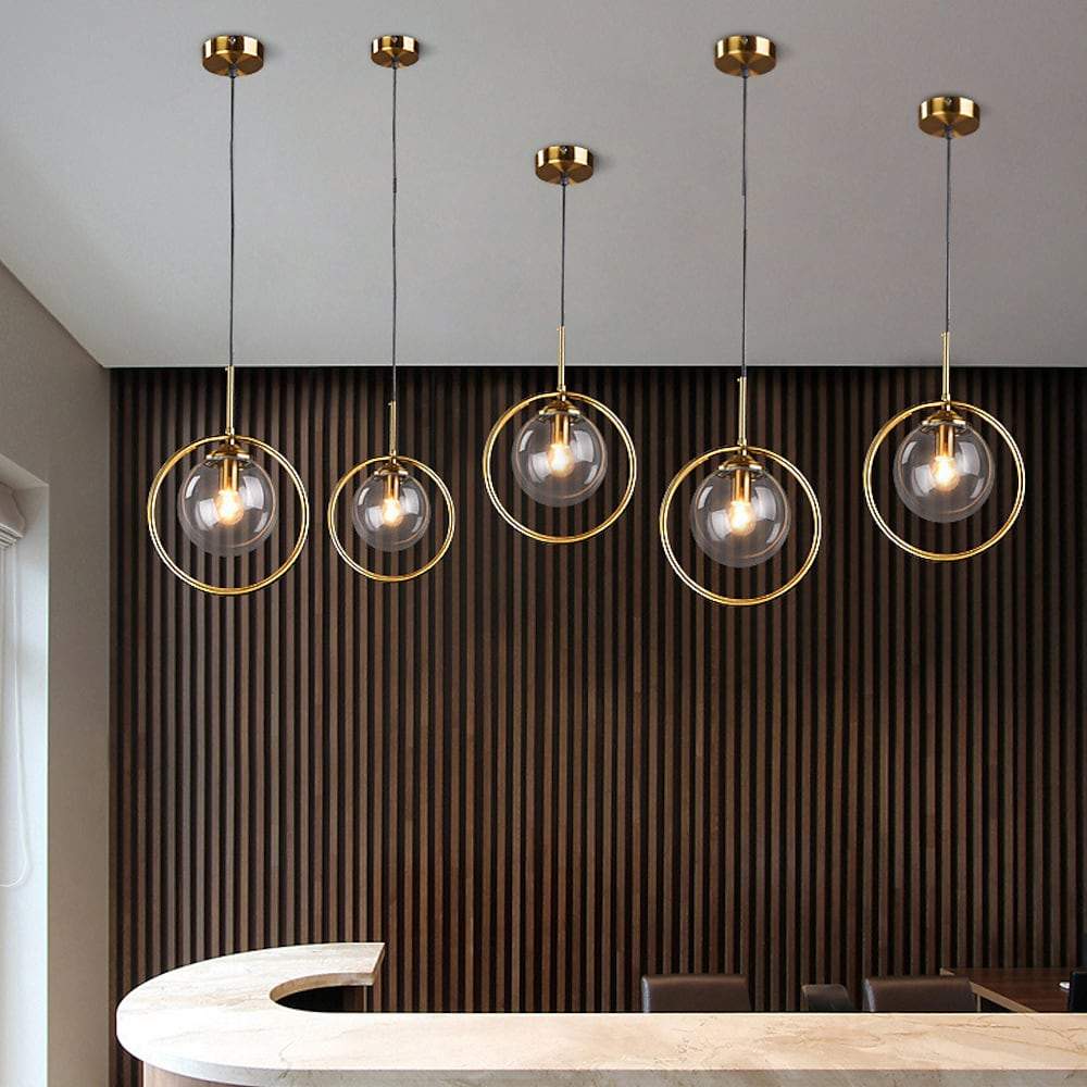 industrial led bedside pendant lights with nordic style metal and glass circle design for island lighting