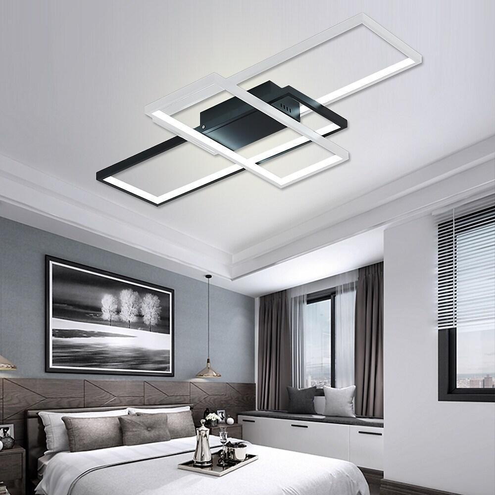 Large Multi-Rectangle Flush-Mount Ceiling Light — 3-Tier Integrated LED, Black, Gold or White