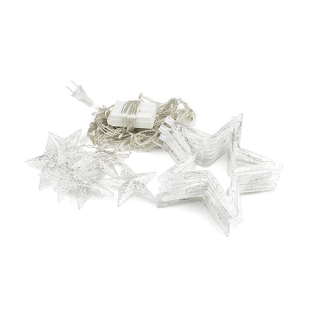Acrylic Star LED Curtain String Lights — 216 Bulbs, 8.2 ft, 8 Modes, IP44, Warm White