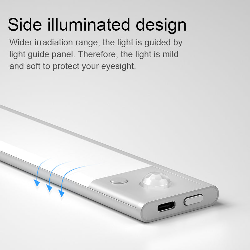 Magnetic Under-Cabinet Sensor Light — Aluminum, LED, Three-Color Dimming (3000K/4000K/6000K), Stepless Dimming, USB Rechargeable