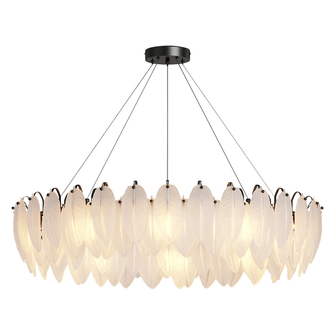 Feather-Glass Modern Chandelier — Copper / Chrome / Black, E14, Adjustable 47.2" Chain, Round or Linear