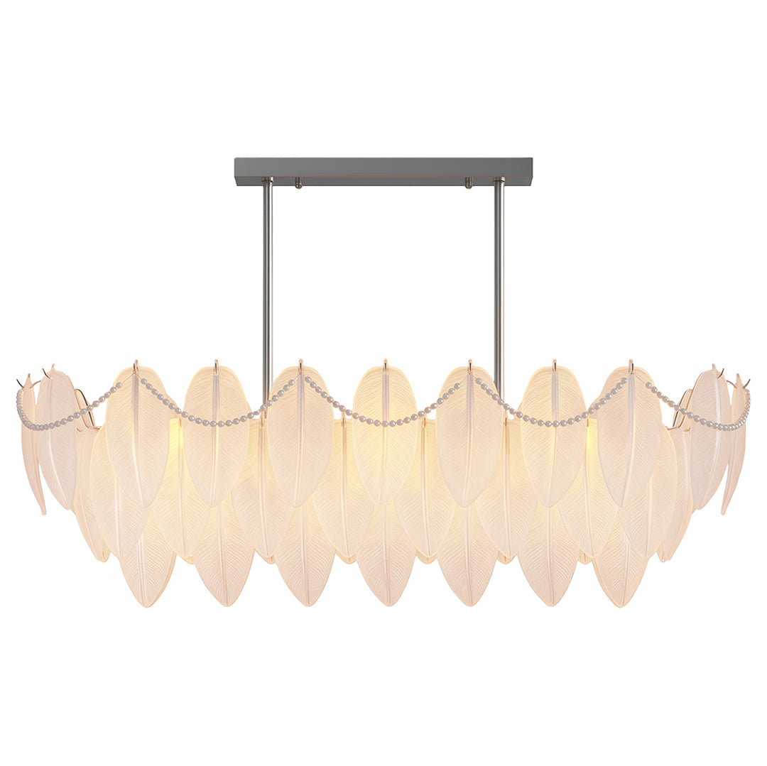Feather & Pearl Chandelier — Full-Copper Frame, Feather-Textured Glass, E14, 47.2" Adjustable Chain