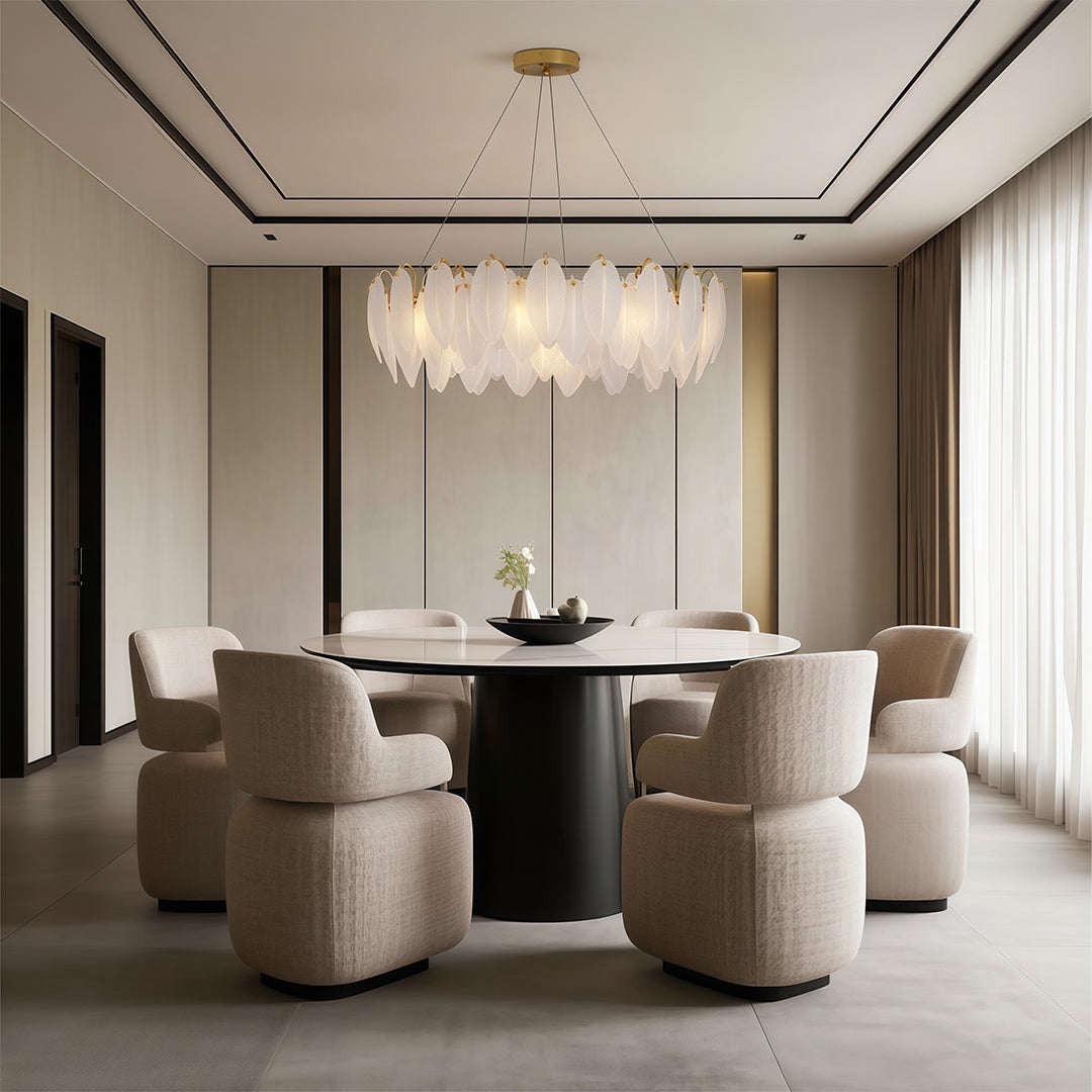 Feather-Glass Modern Chandelier — Copper / Chrome / Black, E14, Adjustable 47.2" Chain, Round or Linear