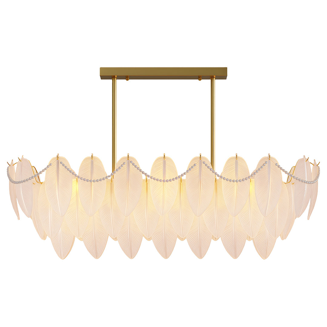 Feather & Pearl Chandelier — Full-Copper Frame, Feather-Textured Glass, E14, 47.2" Adjustable Chain