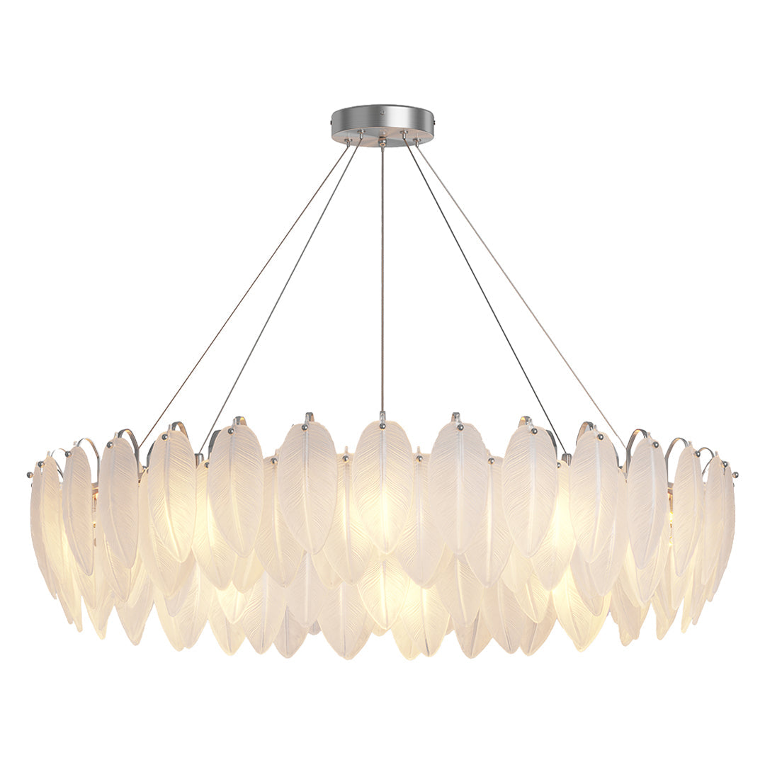 Feather-Glass Modern Chandelier — Copper / Chrome / Black, E14, Adjustable 47.2" Chain, Round or Linear