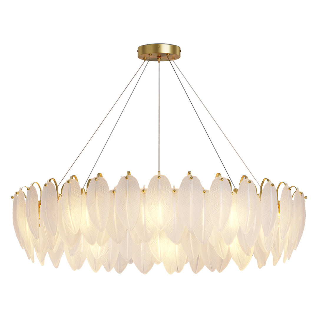 Feather-Glass Modern Chandelier — Copper / Chrome / Black, E14, Adjustable 47.2" Chain, Round or Linear