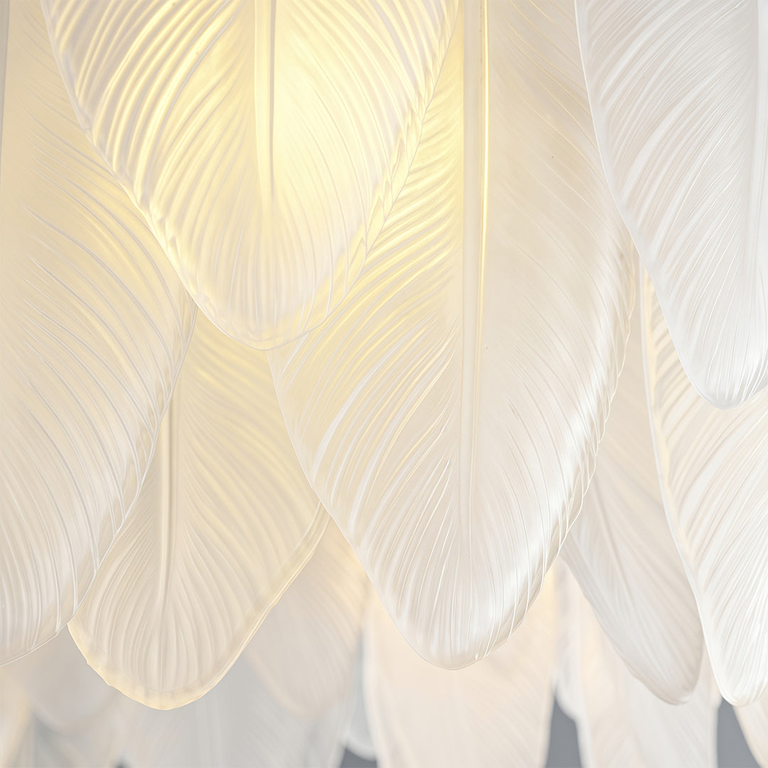 Feather & Pearl Chandelier — Full-Copper Frame, Feather-Textured Glass, E14, 47.2" Adjustable Chain